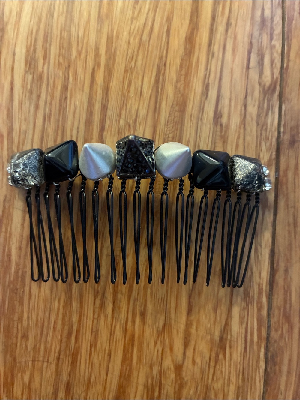 Hattie Hair Accessory Black/Silver/Crystal/Rhinestone Spikes Beaded Hair Comb